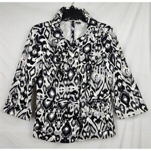 Nue Options Womens Ikat Print Utility Jacket Black White 3/4 Sleeve Size S